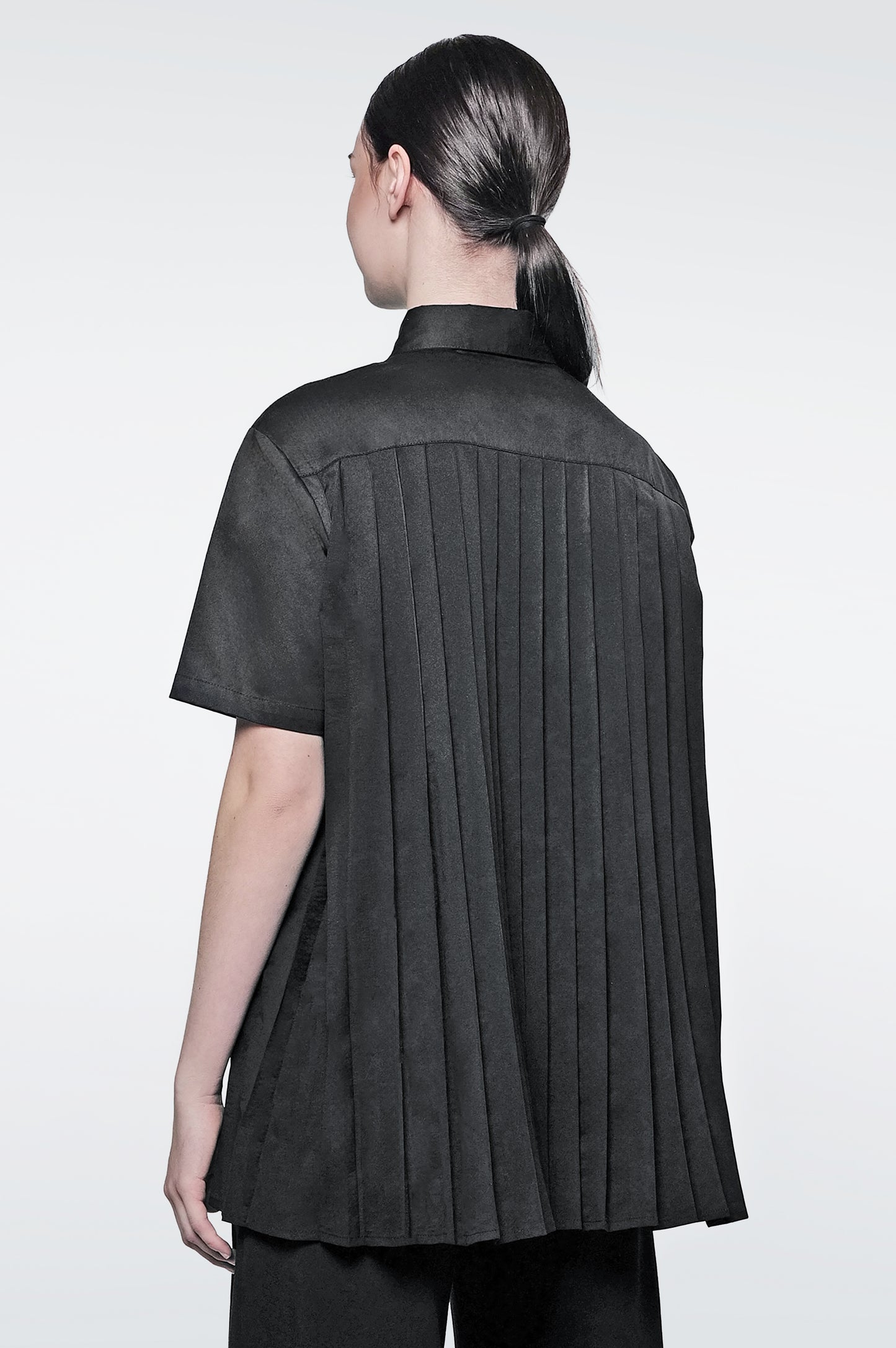 The Pleated Back Button Down Shirt in Black