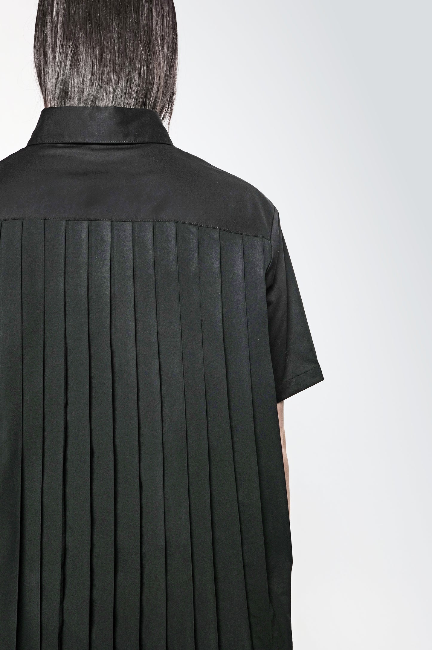 The Pleated Back Button Down Shirt in Black