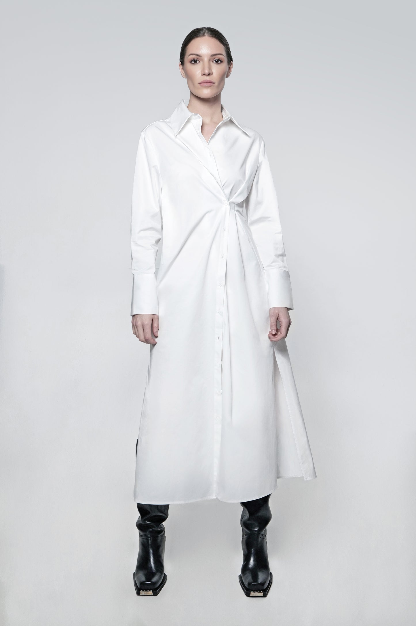 The Wrap Button Down Maxi Dress in White