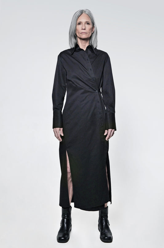 The Wrap Button Down Maxi Dress in Black