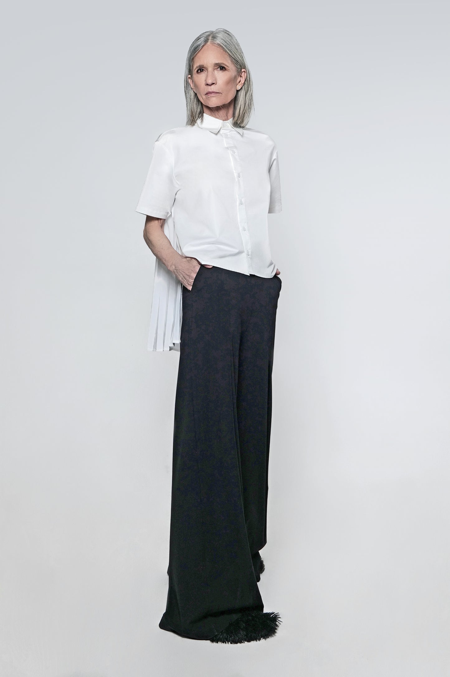The Pleated Back Button Down Shirt in White
