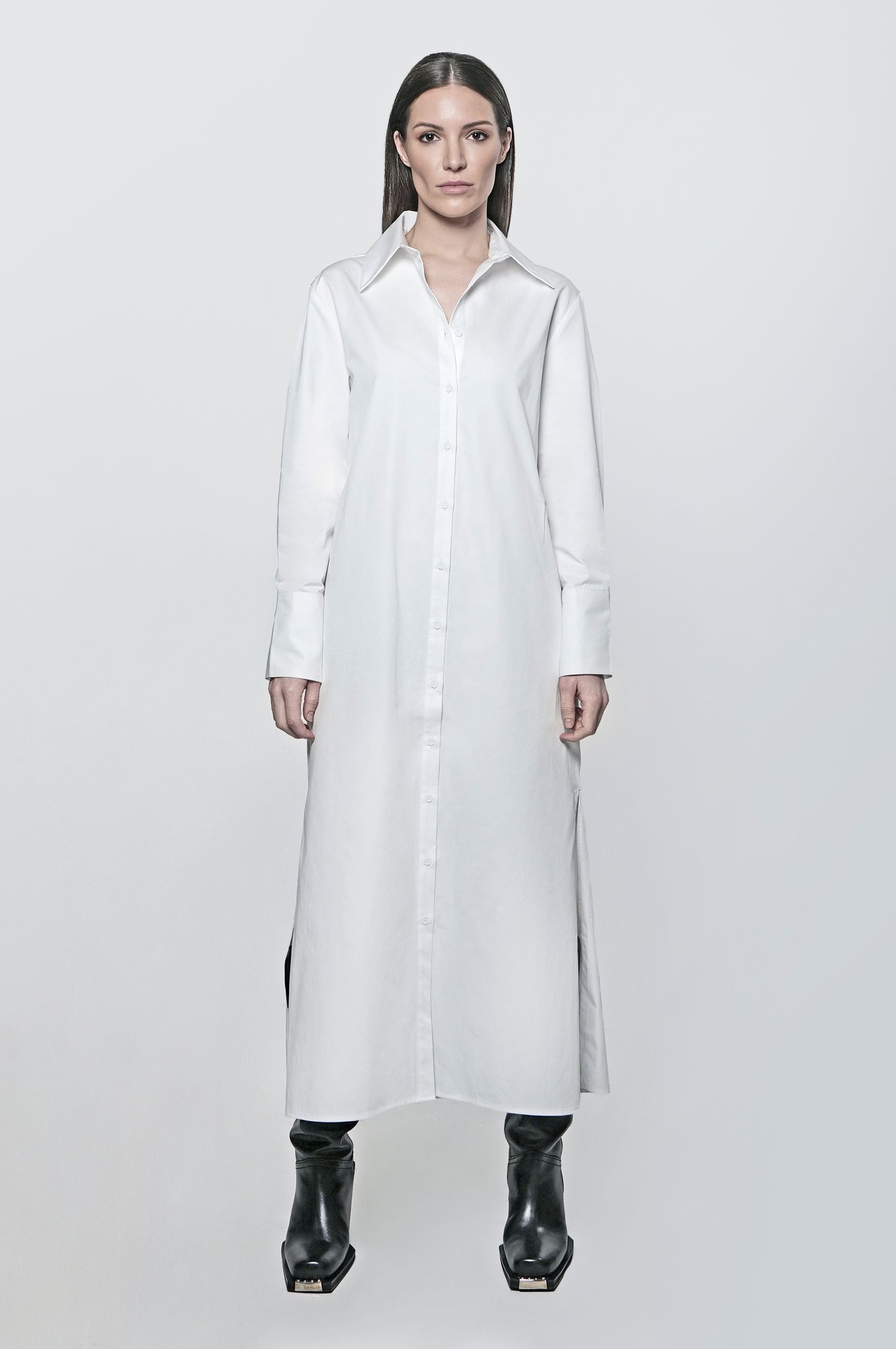 The Wrap Button Down Maxi Dress in White