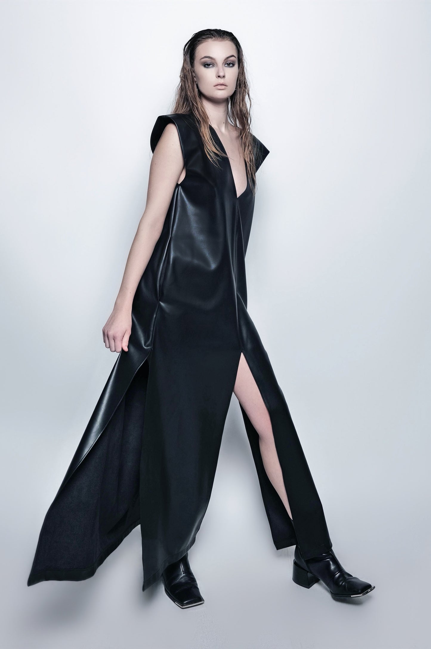 The Leather V Maxi Dress