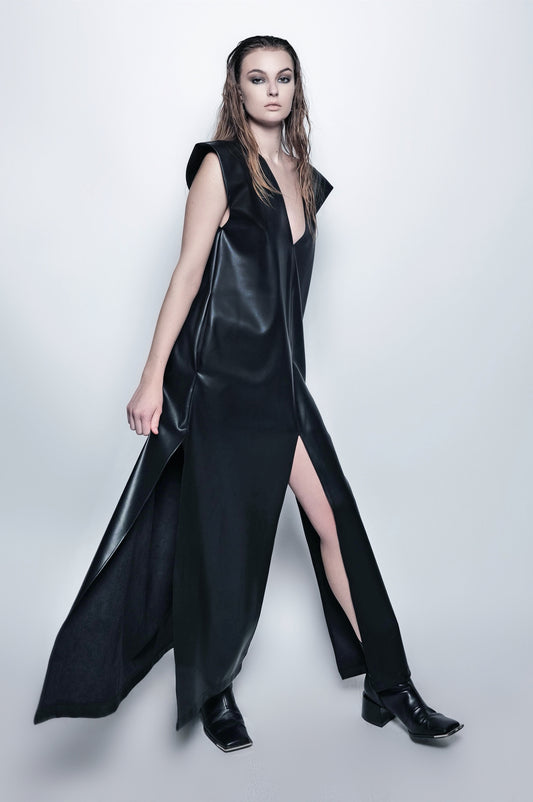 PRE-ORDER: The Leather V Maxi Dress
