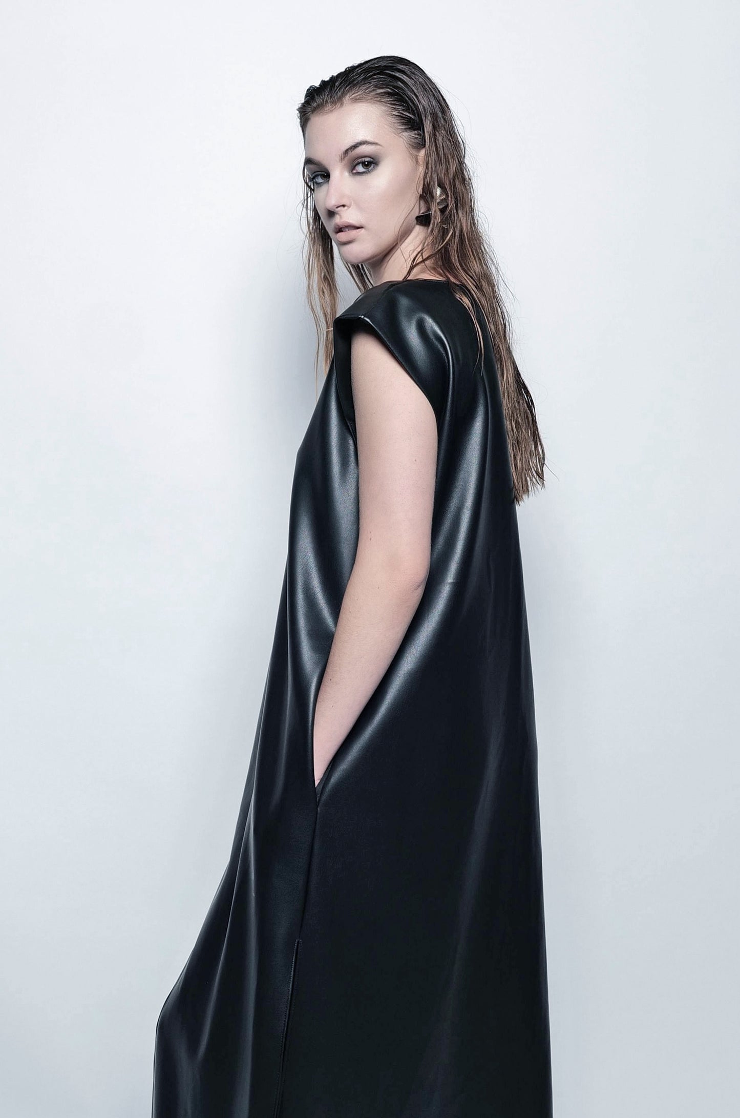 The Leather V Maxi Dress