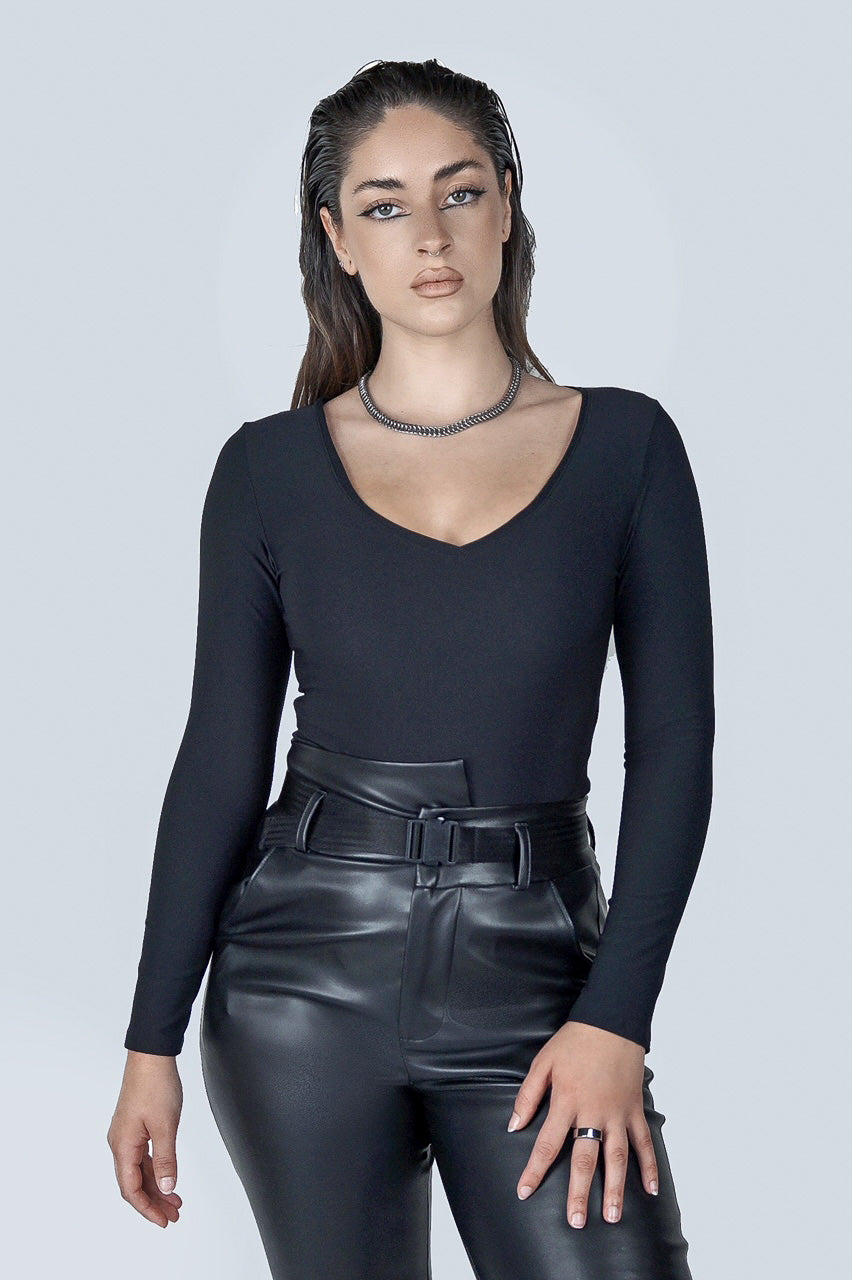 The V-Neck Bodysuit in Black