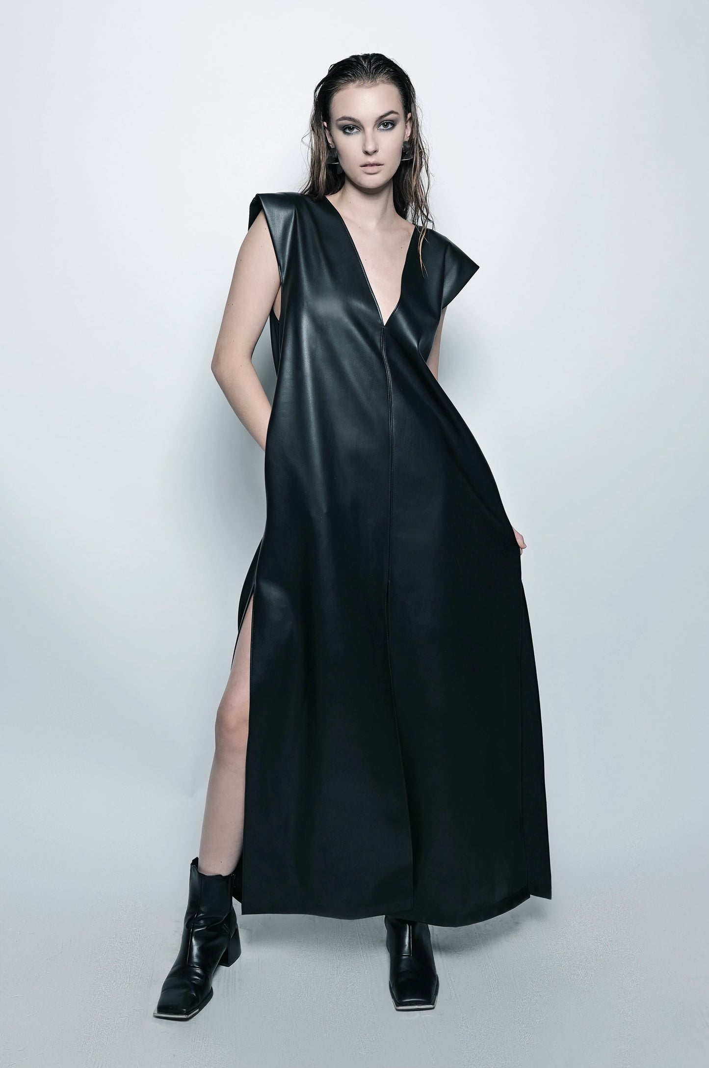 The Leather V Maxi Dress