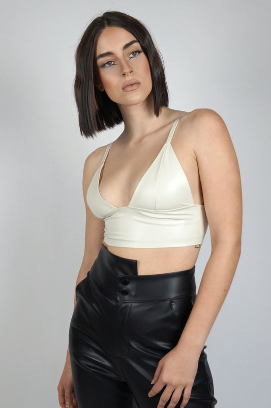 The Leather Bralette in Taupe